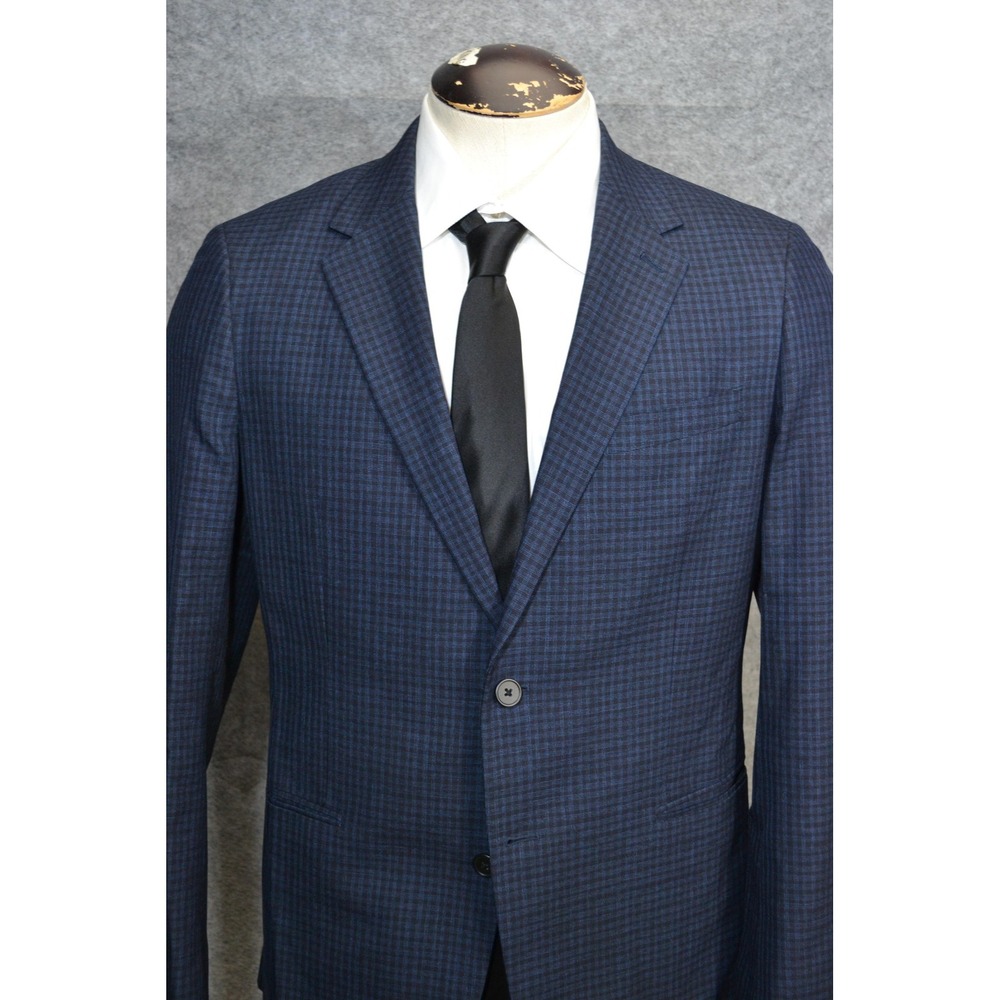 Theory Blazer Mens 40R Blue Check Wool Chambers Two Button Sport Coat Jacket